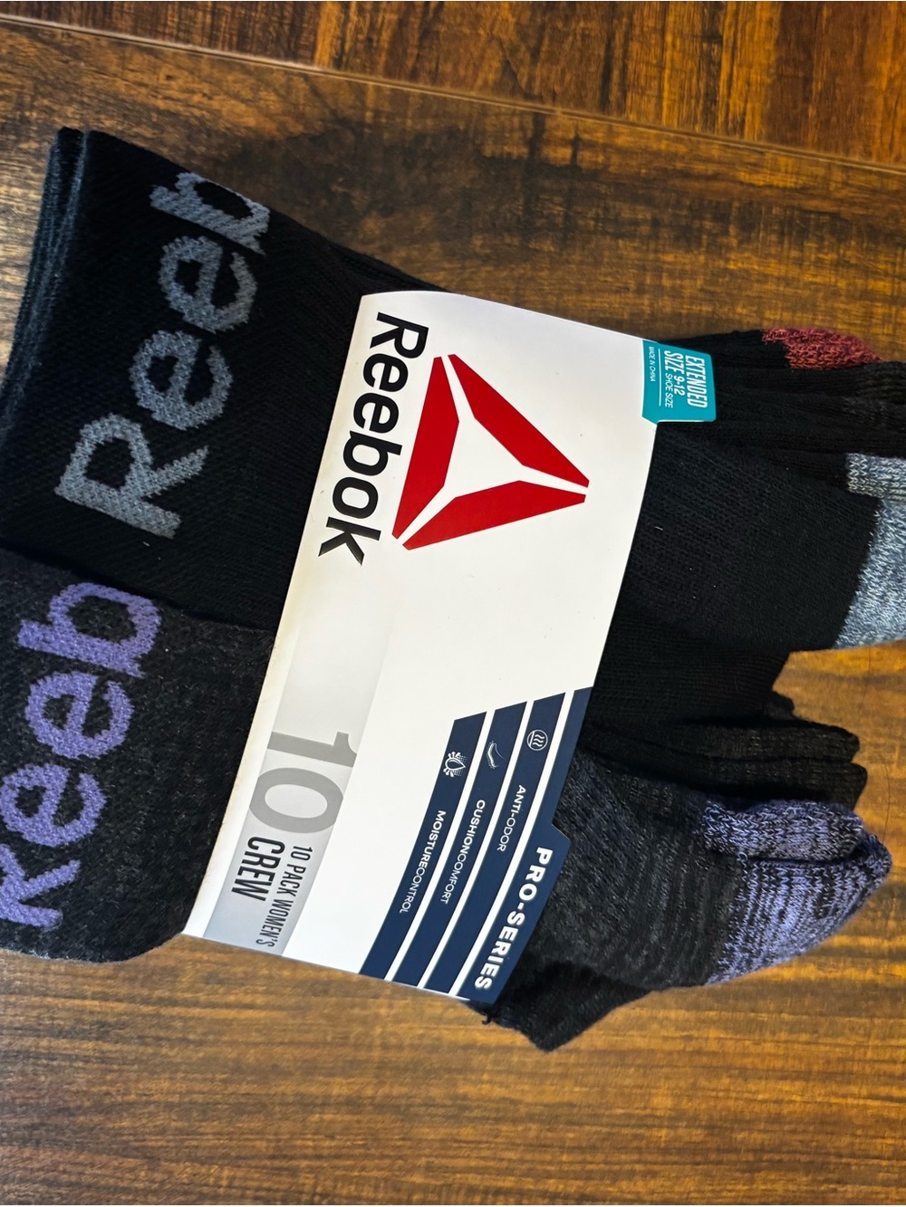Reebok Men’s Crew Athletic Socks - Black with Purple Accents